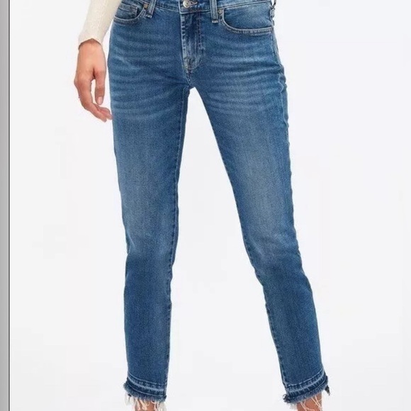 7 For All Mankind Cropped Boot Jeans Women's 28 Blue Denim Raw Hem - Picture 1 of 11